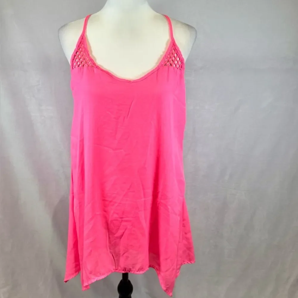 Bright neon pink netted back swim coverup or mini dress size small